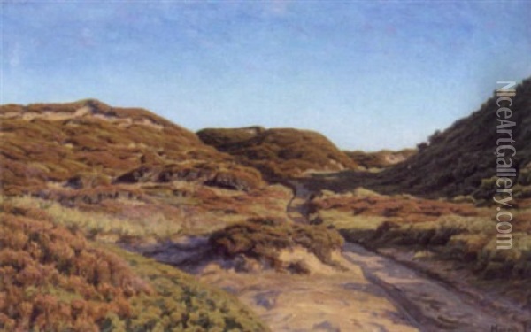 Lyngbakker I Solskin Oil Painting - Henrik Gamst Jespersen