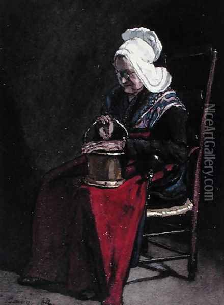 Old Woman with Brass Pot, 1862 Oil Painting - Francois Bonvin