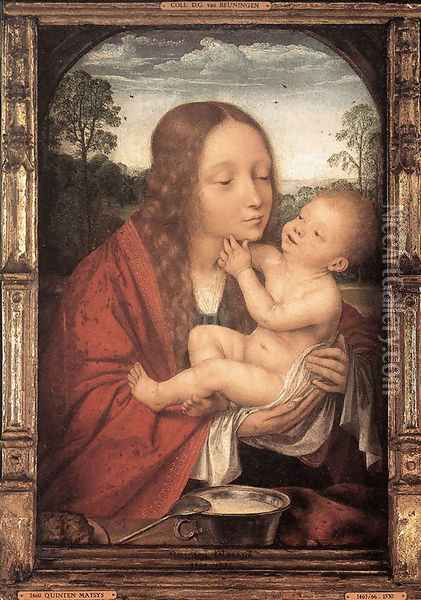 Virgin and Child in a Landscape Oil Painting - Quinten Metsys