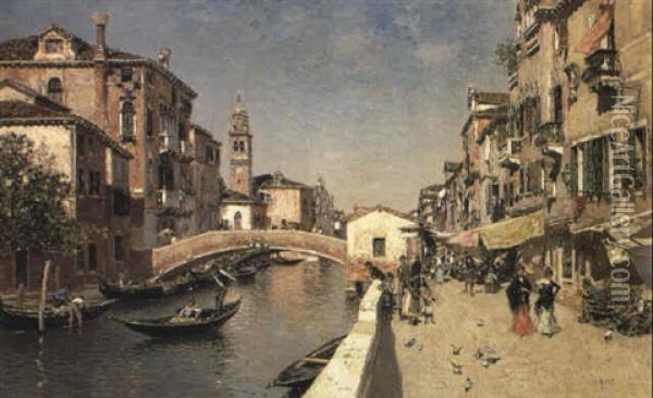 Rio S. Lorenzo With The Campanile Of S. Giorgio Dei Greci, Venice Oil Painting - Martin Rico y Ortega