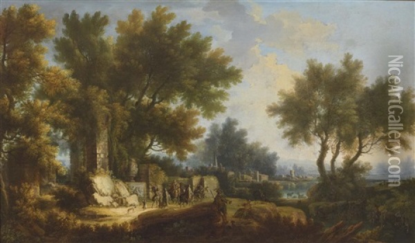 Antikisierende Landschaft Mit Ruinenmotiven Und Figurenstaffage Oil Painting - Jan Baptist Huysmans