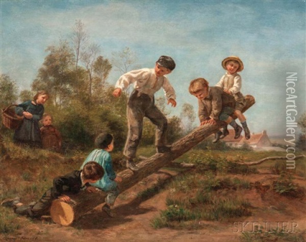 The See-saw Oil Painting - Charles Edouard Frere