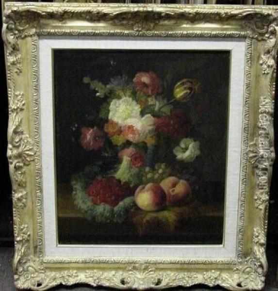 Still Life With Fruit And Flowers Oil Painting - Achille Augustin Calon