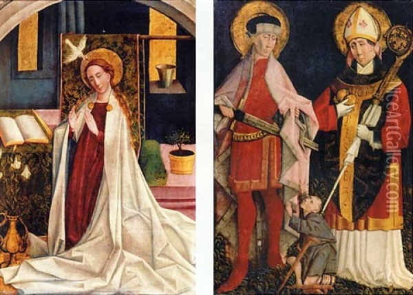 Saint Nicolas And Saint Martin (+ The Annunciation; Pair) Oil Painting - Robert Campin