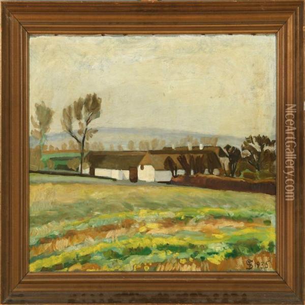 Autum Landscape With A White Farm Oil Painting - Fritz Syberg