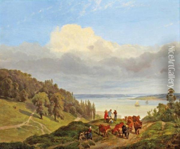 Lac D'annecy - Vue De Puis La Puya Oil Painting - Robert Leopold Leprince