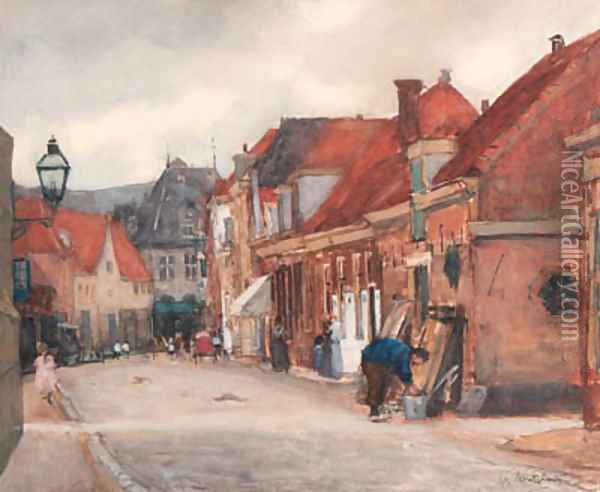 Townsfolk in a street, Hoorn Oil Painting - Floris Arntzenius
