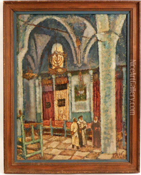 An Interior Scene Of A Synagogue Oil Painting - Arie Alweil