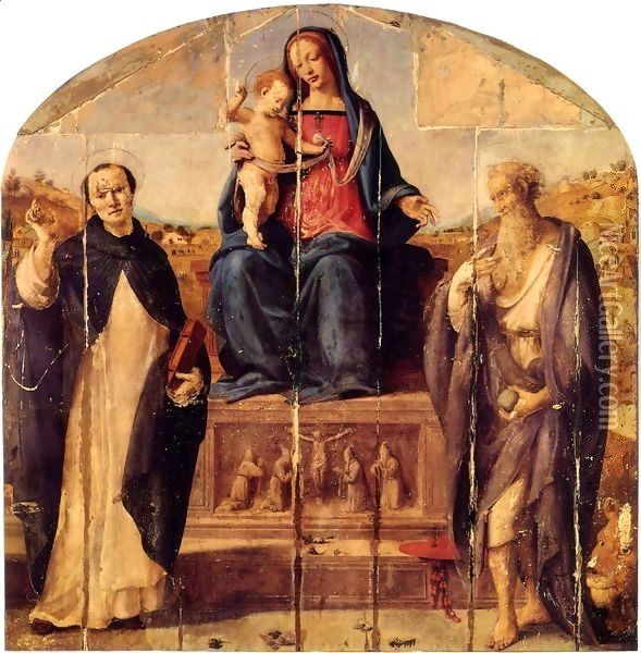 Madonna and Child with Saints Dominic and Jerome Oil Painting - Piero Di Cosimo