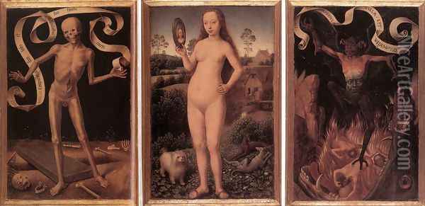 Triptych of Earthly Vanity and Divine Salvation (front) c. 1485 Oil Painting - Hans Memling
