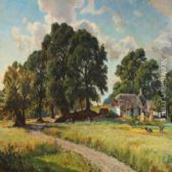 Landskab Ved Skarrids Holm Oil Painting - Viggo Christian Frederick Pedersen