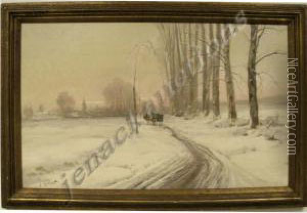 Winter Eveningscene With Village And Figures Oil Painting - Joseph Million