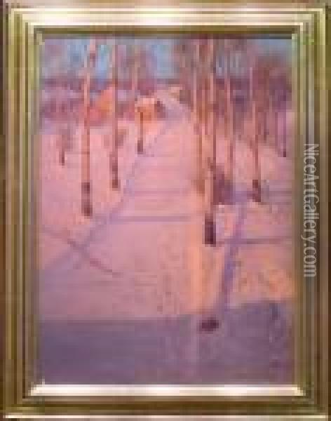 Winter's Glow Oil Painting - Svend Rasmussen Svendsen