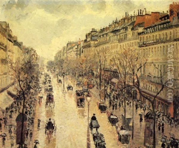 Le Boulevard Montmartre, Temps De Pluie, Apres-midi Oil Painting - Camille Pissarro