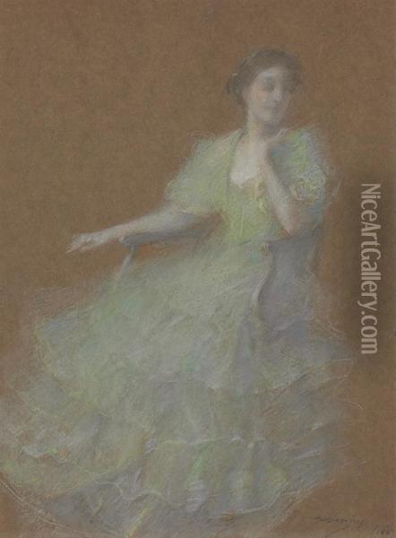 Green And Gold Oil Painting - Thomas Wilmer Dewing