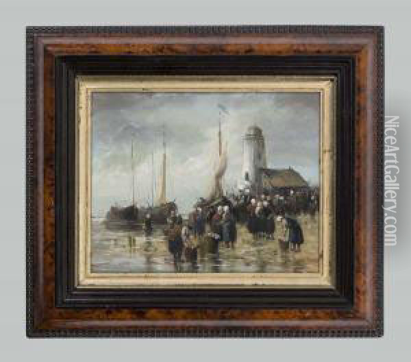 Hollandische Fischer Im Watt Oil Painting - German Grobe