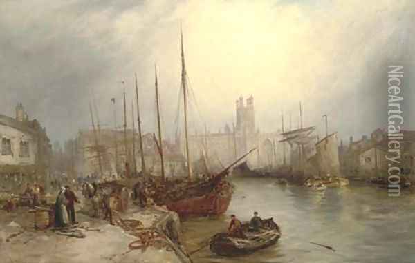 Exeter cathedral from the river Exe Oil Painting - William Edward Webb