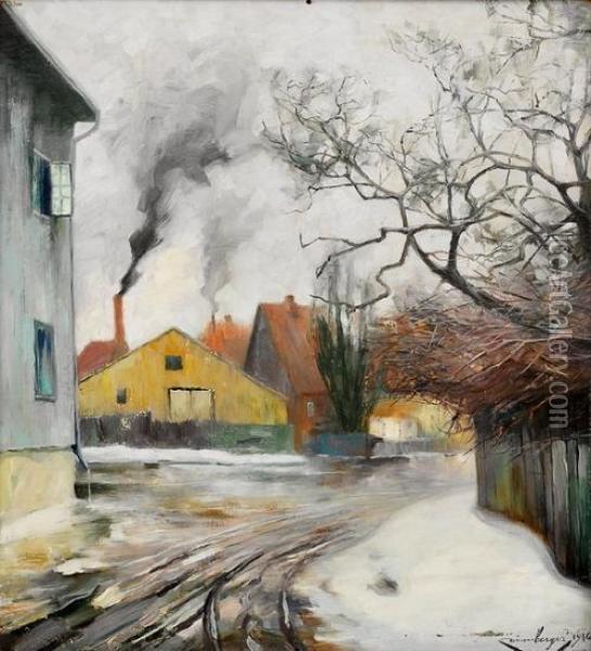 Gateparti Med Sneslaps 1916 Oil Painting - Karl Johannes Dornberger