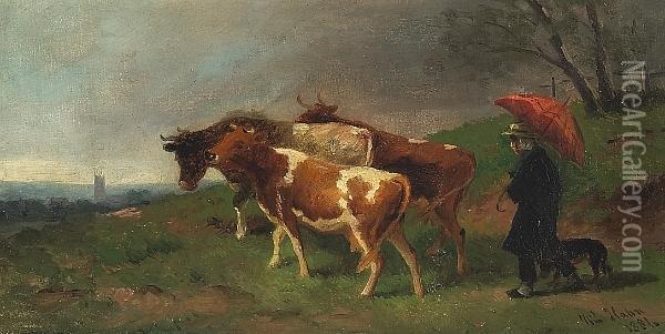 Getting The Cattle Home Oil Painting - William Hahn