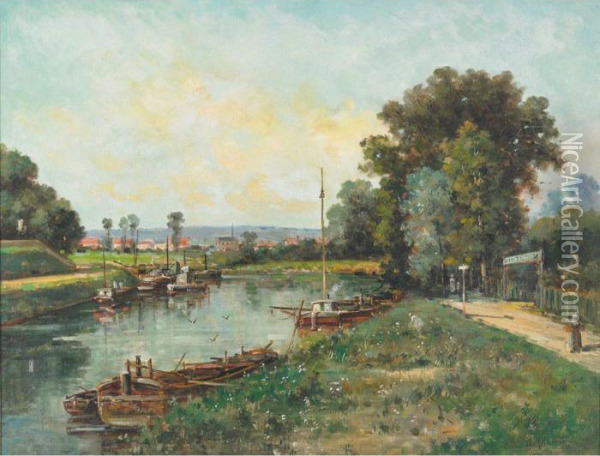 Bateaux Sur La Riviere, France Oil Painting - Gustave Mascart
