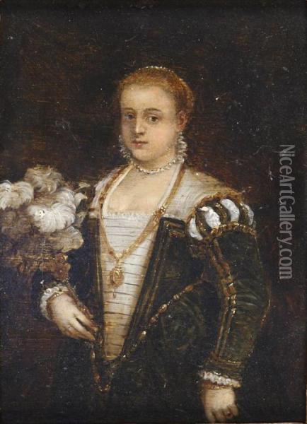 Portrait De Lavinia Avec Un Eventail De Plumes Oil Painting - David The Younger Teniers