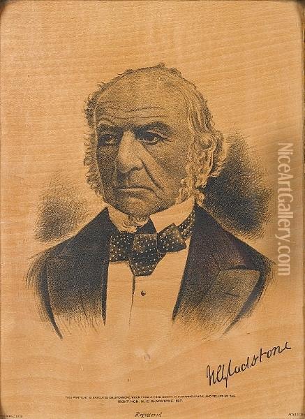 Portrait By Gillespie Of Glasgow (english School, Active Late 19th Century)lithograph On Wood, Inscribed Lithograph On Wood Felled By Mr Gladstone At Hawarden Park. Gillespie Of Glasgow 29 X 21 Cm (11Â½ X 8Â¼in) Oil Painting - William Ewart Gladstone