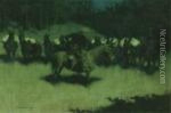 Scare In A Pack Train Oil Painting - Frederic Remington