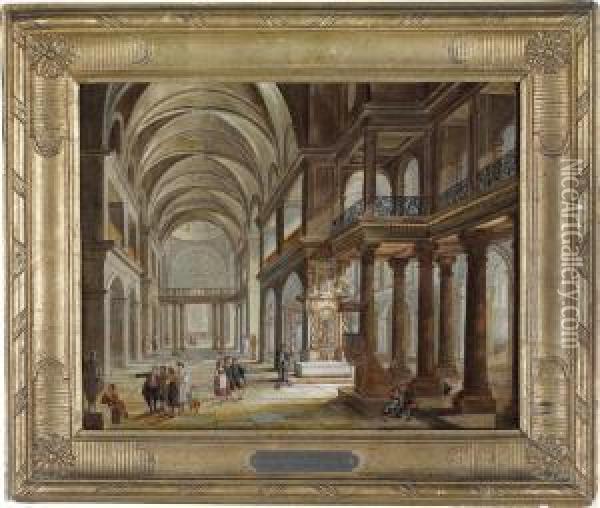 A Church Interior Oil Painting - Christian Stocklin