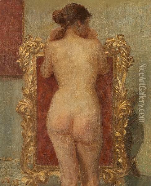 Interior With A Nude Oil Painting - Laurits Regner Tuxen