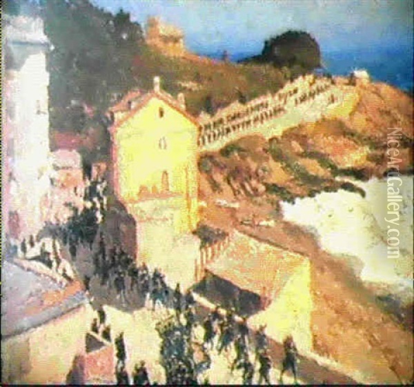 A Military Procession Oil Painting - Emilio Boggio