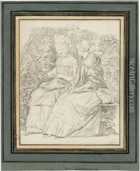 Zwei Damen In Der Gartenlaube Oil Painting - Francois-Bernard Lepicie