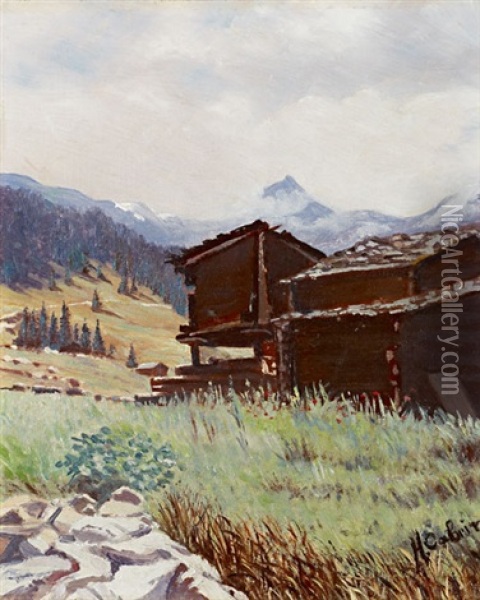 Mazots A Zinal / Valais Oil Painting - Hermann Cabrin