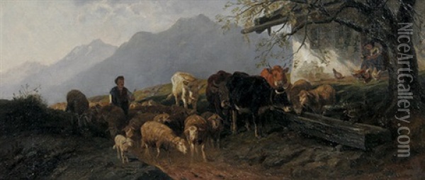 Bergbauernhof Mit Viehherde Und Hirte Oil Painting - Christian Friedrich Mali