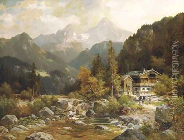 At the sawmill Oil Painting - Ludwig Schell