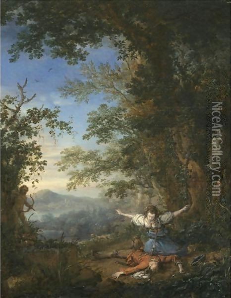 Pyramus And Thisbe In A Bosky Landscape Oil Painting - Philips Wouwerman