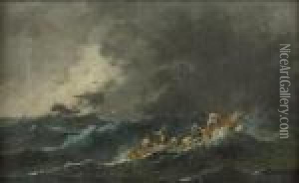 Une Barque Prise Dans L'orage Oil Painting - Jean-Baptiste Pillement