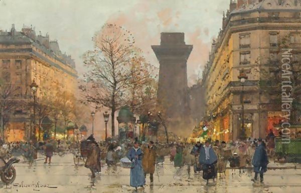 Les Grands Boulevards A Paris Oil Painting - Eugene Galien-Laloue