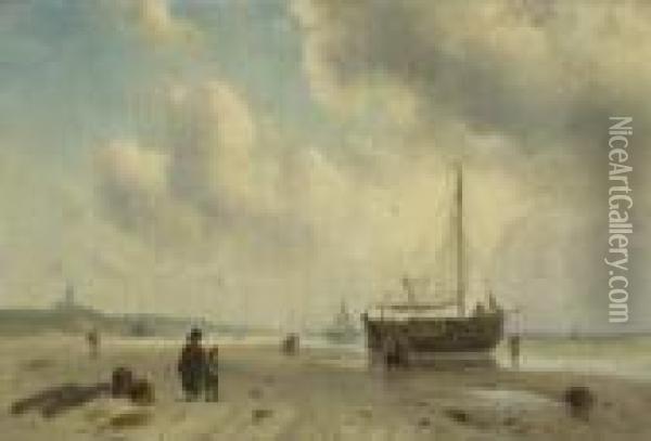 Kustenpartie Mit Fischerbooten Oil Painting - Charles Henri Leickert