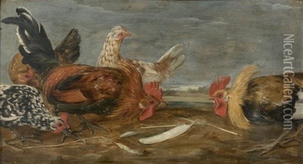 Combat De Coqs Oil Painting - Paul de Vos