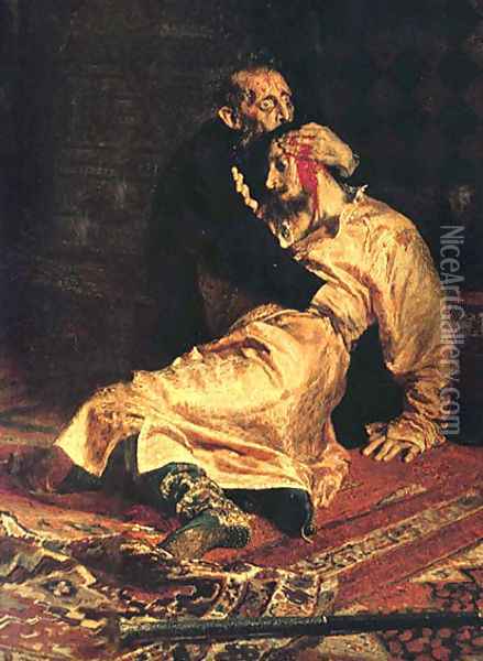 Ivan the Terrible and His Son Ivan on November 16, 1581 [detail] 2 Oil Painting - Ilya Efimovich Efimovich Repin
