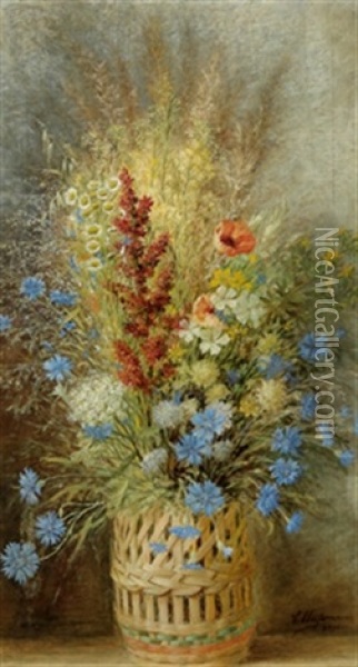 Feldblumen In Korbvase Oil Painting - Carl Massmann