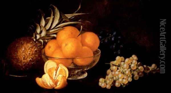 Still Life With Grapes, Oranges And Pineapple Oil Painting - Frederick S. Batcheller