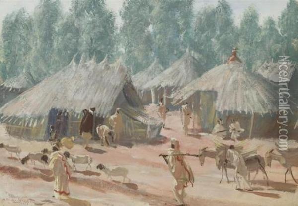 Etude De Village Ethiopiens, Region D'addis Abeba Oil Painting - Alexander Evgenievich Yakovlev