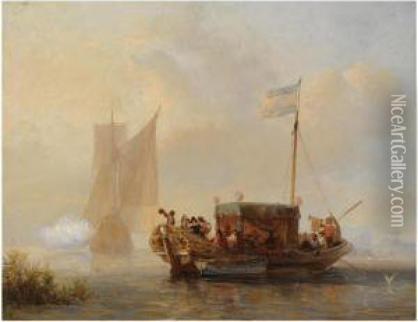 Ceremonial Ships On A Waterway Oil Painting - Wijnandus Johannes Josephus Nuijen