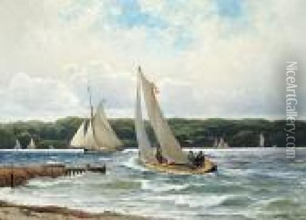 Sailing Boats In Svendborgsund Oil Painting - Carl Locher