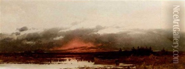 Sunset Over A Marsh Oil Painting - Ludwig Munthe