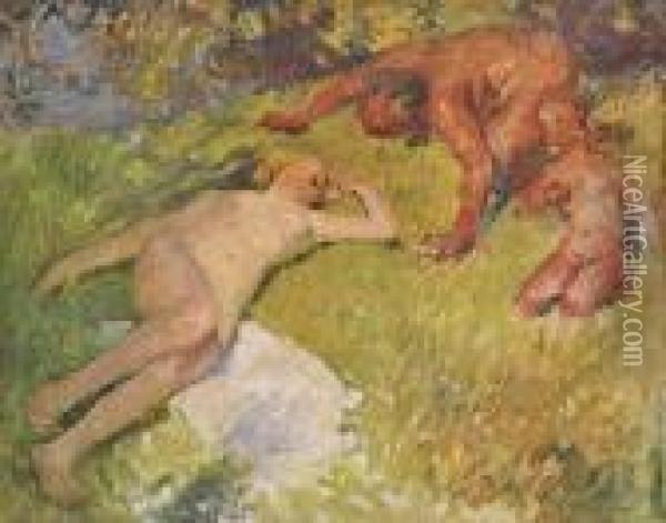 Nude And Satyrs Oil Painting - Emanuel Phillips Fox