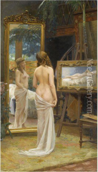 Nude In The Studio Oil Painting - Nikolai Kornilievich Bodarewsky