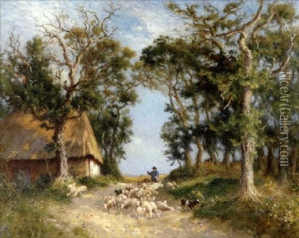 Moutons Et Bergers Dans Le Sous-bois Oil Painting - Georges Villain