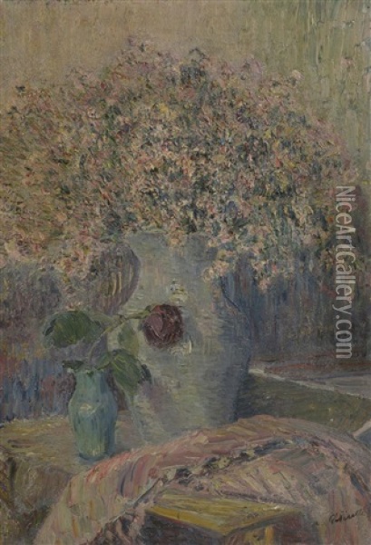 Vases De Fleurs Oil Painting - Adolphe Peterelle